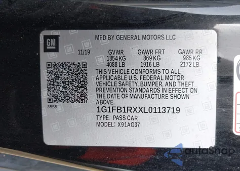 2020 Chevrolet Camaro Rwd 1Ls z USA, uszkodzony, nr VIN 1G1FB1RXXL0113719